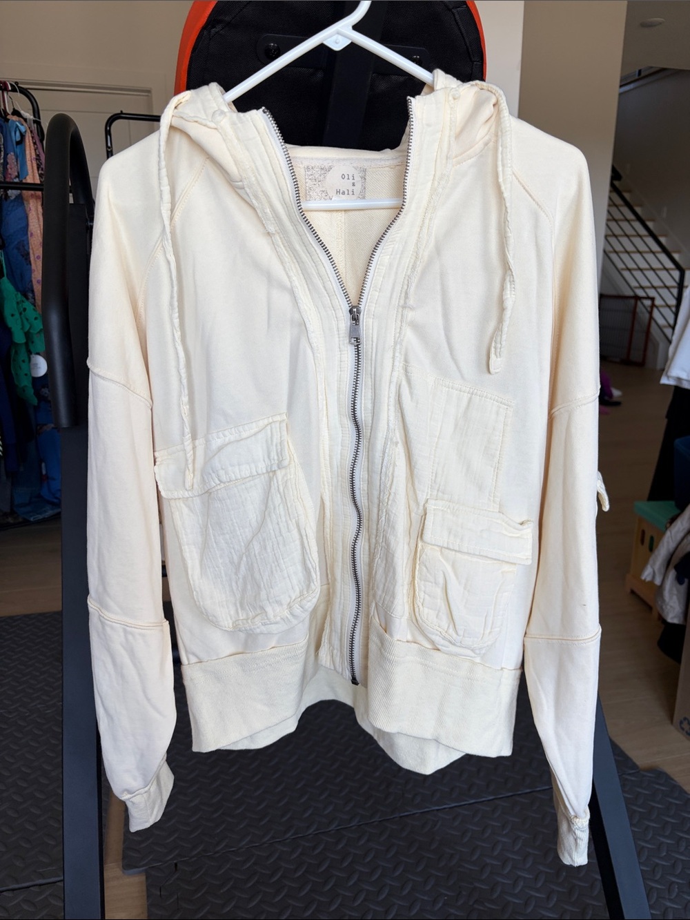 Oli & Hali Off-White Zip Hoodie Utility Jacket